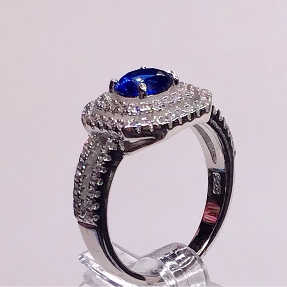 STERLING SILVER BLUE SAPPHIRE & SIMULATED DIAMONDS (video) - Picture 5 of 6